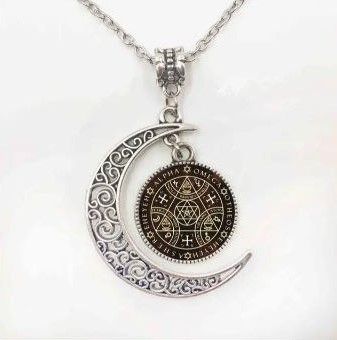 Кулон пентакль большой ключ Соломона и луна Sigil Магия Альфа омега амулет подвеска
