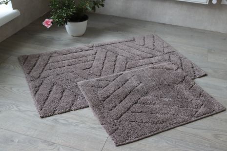 Набір килимків бавовняних для ванної та туалету 60x100 50x60 см Vonaldy Elite 2917/brown - Комплект м'яких килимків Набір килимків бавовняних для ванної та туалету 60x100 50x60 см Vonaldy Elite 2917/brown - Комплект м'яких килимків