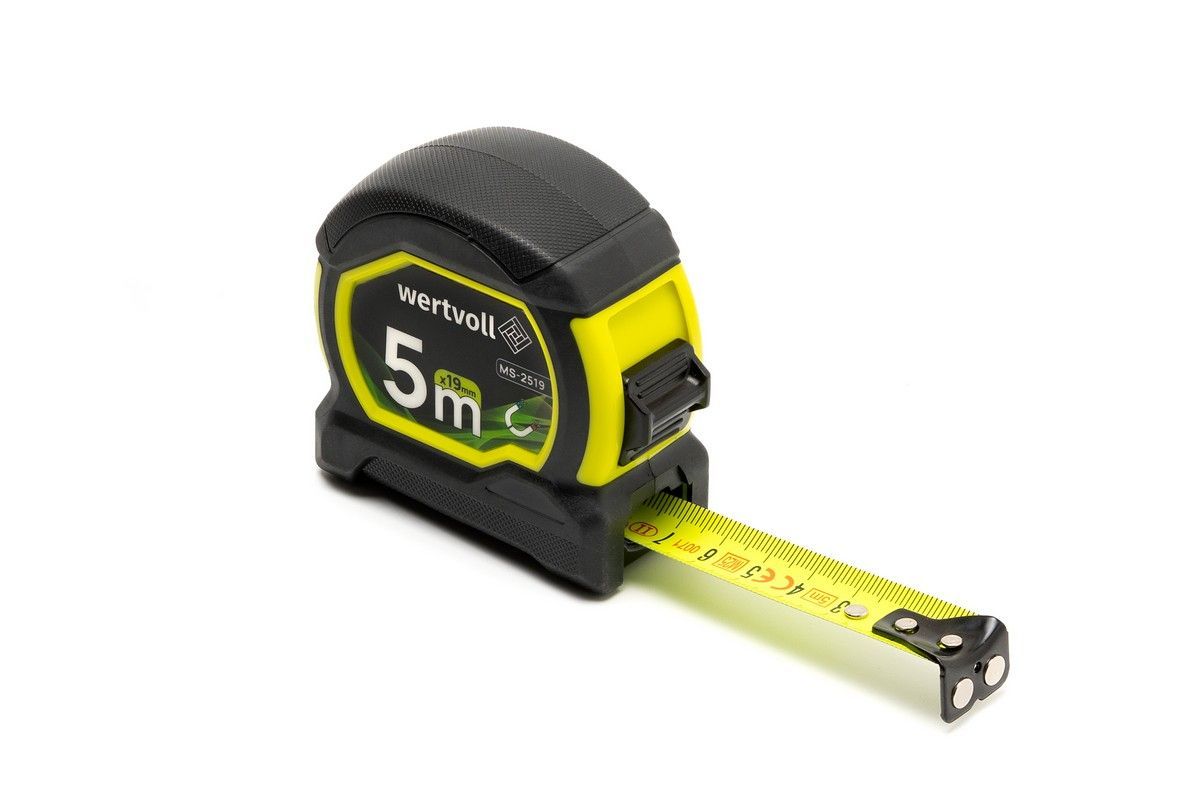 Рулетка 5 м×19 мм с магнитами, фиксатор полотна TPR, нейлоновое покрытие MASTERTOOL MS-2519 Рулетка 5 м×19 мм с магнитами, фиксатор полотна TPR, нейлоновое покрытие MASTERTOOL MS-2519