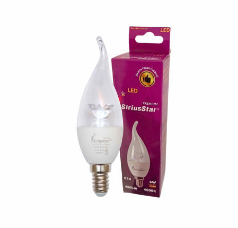 Светодиодная лампа SIRIUSSTAR 3301 СA37 tail crystal 6W-4000K-E14 Светодиодная лампа SIRIUSSTAR 3301 СA37 tail crystal 6W-4000K-E14