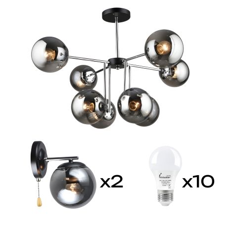 Комплект: Люстра VALESO K2307/8 + 2 Бра VALESO K2307/1W з лампочками Elegant Set