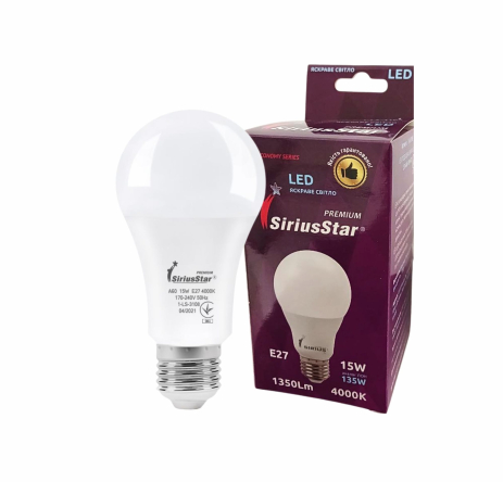 Светодиодная лампа SIRIUSSTAR 3108 А65 15W-4000K-E27 Светодиодная лампа SIRIUSSTAR 3108 А65 15W-4000K-E27
