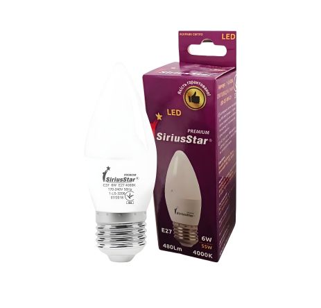 Светодиодная лампа SIRIUSSTAR 3206 C37 6W-4000K-E27 Светодиодная лампа SIRIUSSTAR 3206 C37 6W-4000K-E27