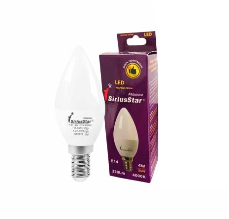 LED-лампа SIRIUSSTAR 3208 С37 4W-4000K-E14 LED-лампа SIRIUSSTAR 3208 С37 4W-4000K-E14
