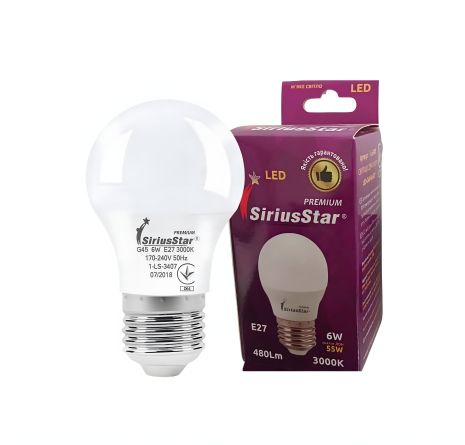 Світлодіодна лампа G45 SIRIUSSTAR 3407 6W-3000K-E27