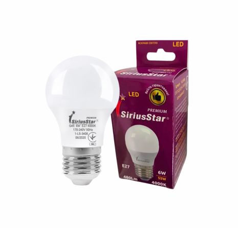 Светодиодная лампа SIRIUSSTAR 3408 G45 6W-4000K-E27