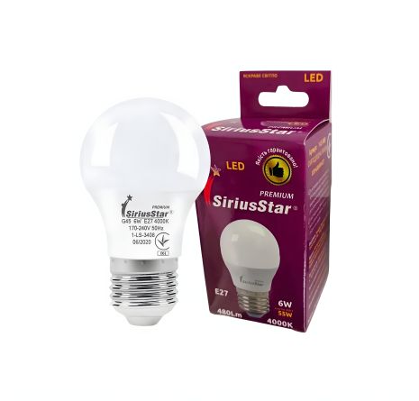 Лампа светодиодная SIRIUSSTAR 3408 G45 6W-4000K-E27