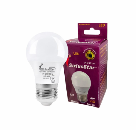 Світлодіодна лампа SIRIUSSTAR 3408 G45 6W-4000K-E27