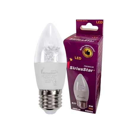 Лампа SIRIUSSTAR 3300 СA37 crystal 6W-4000K-E27
