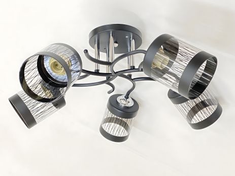 Люстра стельова на 5 плафонів VALESО 6979A/5 (Чорний+Хром)