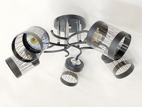 Люстра стельова на 5 плафонів VALESО 6979A/5 (Чорний+Хром)