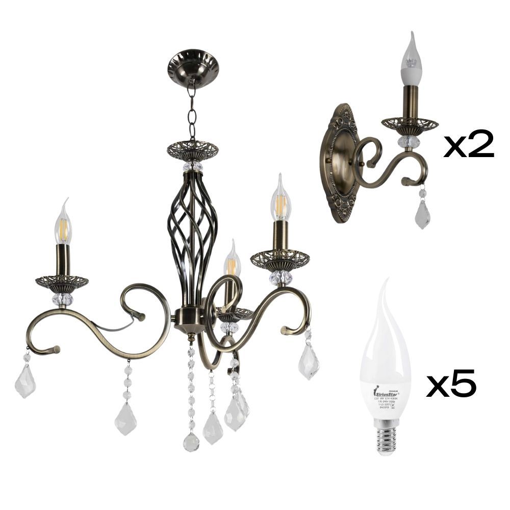 Комплект: Люстра VALESO B N1208/3 + 2 Бра B N1208/1W з лампочками Комплект: Люстра VALESO B N1208/3 + 2 Бра B N1208/1W з лампочками