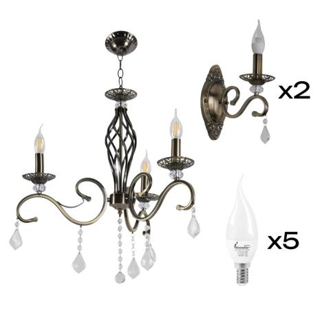 Комплект: Люстра VALESO B N1208/3 + 2 Бра B N1208/1W с лампочками Комплект: Люстра VALESO B N1208/3 + 2 Бра B N1208/1W с лампочками