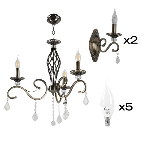 Набор: Люстра VALESO B N1208/3 + 2 бра B N1208/1W с лампами Набор: Люстра VALESO B N1208/3 + 2 бра B N1208/1W с лампами