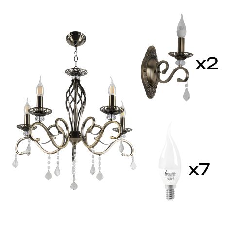 Люстра Sirius N1208/5 + 2 Бра B N1208/1W з лампочками Люстра Sirius N1208/5 + 2 Бра B N1208/1W з лампочками