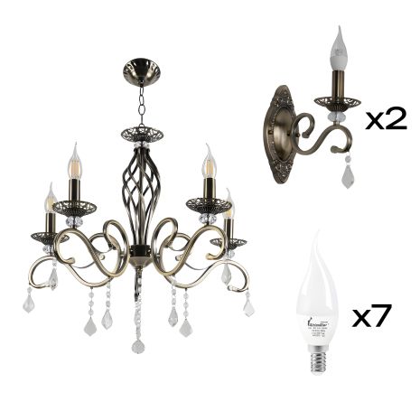 Люстра Sirius N1208/5 + 2 Бра B N1208/1W з лампочками Люстра Sirius N1208/5 + 2 Бра B N1208/1W з лампочками