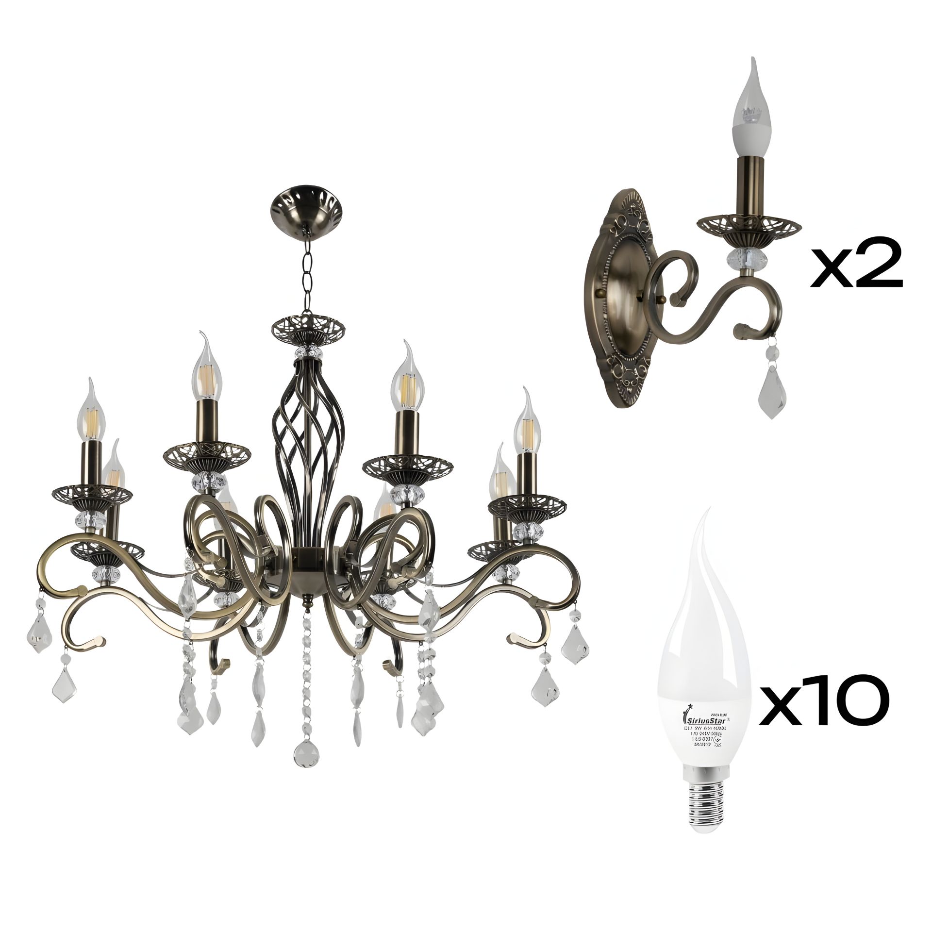 Комплект люстри Sirius B N1208/8 + 2 бра B N1208/1W з лампочками Комплект люстри Sirius B N1208/8 + 2 бра B N1208/1W з лампочками