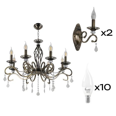 Комплект люстри Sirius B N1208/8 + 2 бра B N1208/1W з лампочками Комплект люстри Sirius B N1208/8 + 2 бра B N1208/1W з лампочками