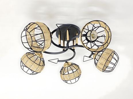 Люстра стельова на 5 плафонів 91179A/5 (чорний+хром)