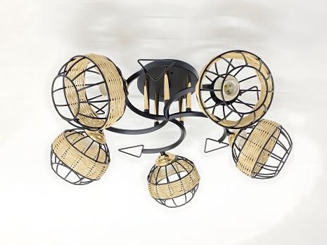 Люстра стельова на 5 плафонів 91179A/5 (чорний+хром)