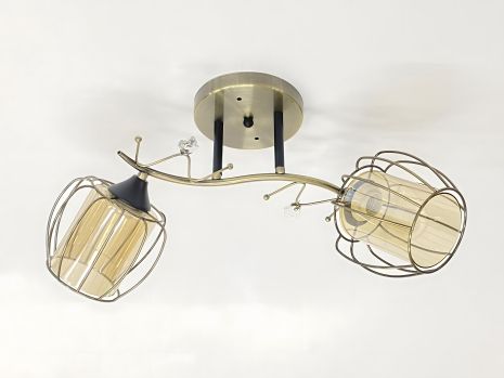 Стельова люстра з 2 плафонами 91186/2, бронза+чорний