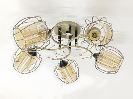 Стельова люстра на 5 плафонів — бронза+чорний 91186/5