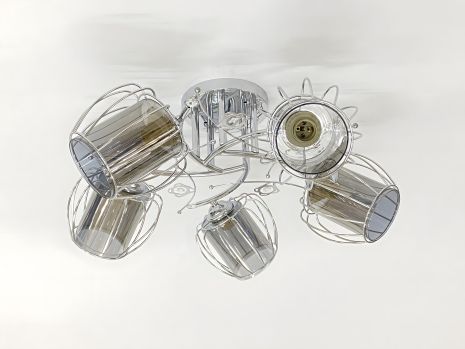 Стильна стельова люстра з 5 плафонами 91187B/5, хром