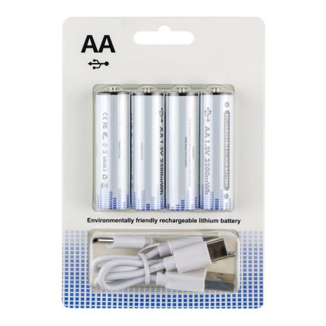 Аккумуляторные Батарейки AA (Li-ion) 2500mWh с разъемом Type-C (бокс 4шт с кабелем 1х4 в комплекте) Характеристики AA