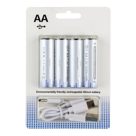 Аккумуляторные Батарейки AA (Li-ion) 2500mWh с разъемом Type-C (бокс 4шт с кабелем 1х4 в комплекте) Характеристики AA