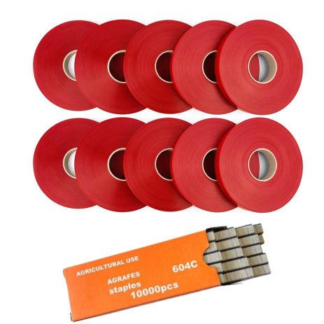 Набір для садового степлера тапенера: підвʼязочна стрічка 10 шт (300 м) + скоби (10000 шт)