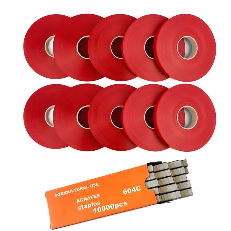 Садовий набір для степлера тапенера: підвʼязочна стрічка 10 шт (300 м) + скоби (10000 шт)