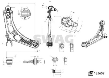 Рычаг подвески CITROËN BERLINGO, PEUGEOT 408, PEUGEOT PARTNER, SWAG (33110005)