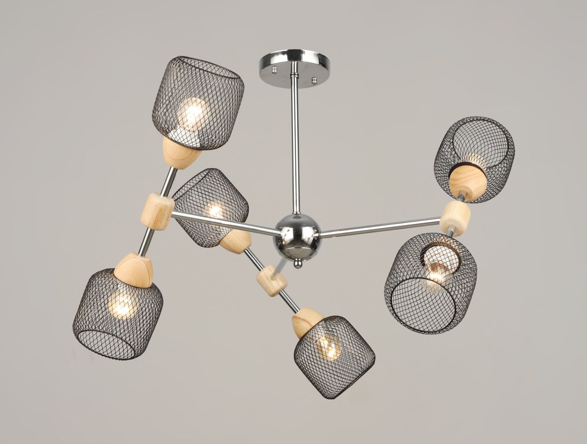 Люстра стельова на 6 плафонів VALESO K2347/6, патрон E27, підвісна, Хром+Дерево K2347/6 Люстра стельова на 6 плафонів VALESO K2347/6, патрон E27, підвісна, Хром+Дерево K2347/6