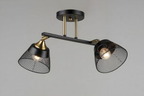 Потолочная люстра на 2 плафона VALESO N6823/2, патрон E27, стиль Лофт, Черный+Медь
