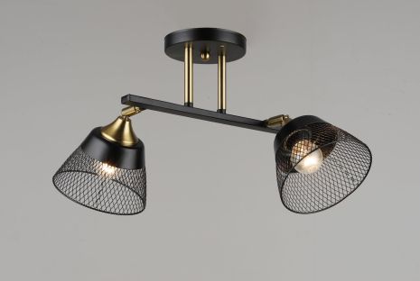 Люстра стельова на 2 плафони VALESO N6823/2, патрон E27, Лофт, Чорний+Мідь