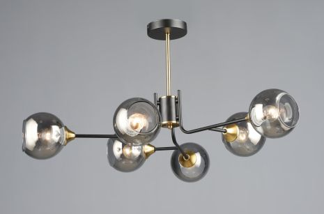 Люстра потолочная на 6 плафонов VALESO N6802/6, патрон E27, Лофт, Черный+Медь