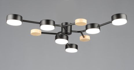 Люстра потолочная на 6 плафонов VALESO N6713/6, патрон GX53, круглая, Черный+Дерево