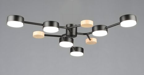 Шестиплафоновая потолочная люстра VALESO N6713/6, патрон GX53, Черный+Дерево