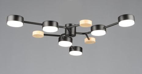 Люстра потолочная на 6 плафонов VALESO N6713/6, патрон GX53, круглая, Черный+Дерево