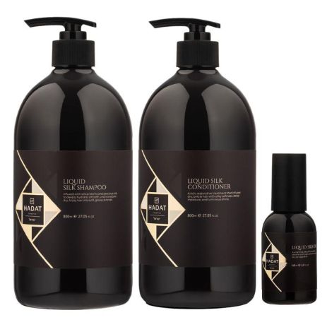 Набір "Рідкий Шовк" Hadat Liquid Silk TRIO шампунь, кондиціонер, олія для відновлення блиску та гладкості волосся 2х800/60 мл