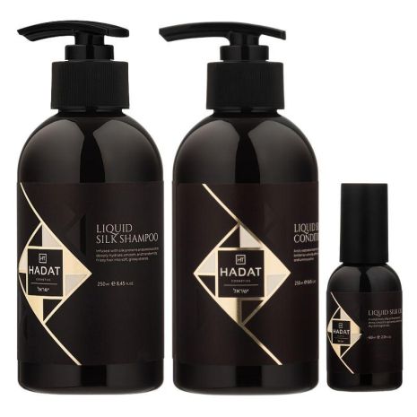 Набор "Жидкий Шелк" Hadat Liquid Silk TRIO шампунь, кондиционер и масло для восстановления блеска и гладкости волос 2х250/60 мл