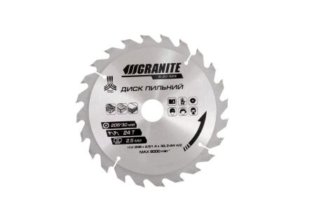 Пильный диск для древесины с твердосплавными напайками 205х30х24Т и адаптером 30-25.4, 7450 об/мин, MASTERTOOL 5-20-524 Пильный диск для древесины с твердосплавными напайками 205х30х24Т и адаптером 30-25.4, 7450 об/мин, MASTERTOOL 5-20-524