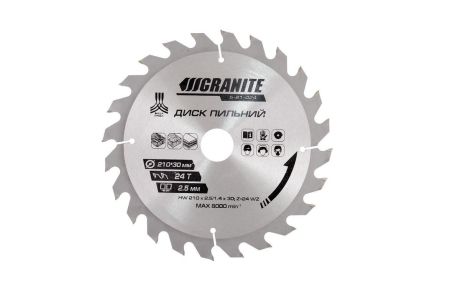 Пильний диск MASTERTOOL 210х30х24Т для дерева з твердосплавними напайками (адаптер 30-25.4, 7300 об/хв) 5-21-024