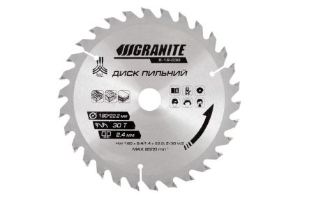 Диск пильний для дерева з твердосплавними напайками 180х22.2х30Т адаптер 22.2-20 8400 об/хв MASTERTOOL 5-18-030 Диск пильний для дерева з твердосплавними напайками 180х22.2х30Т адаптер 22.2-20 8400 об/хв MASTERTOOL 5-18-030
