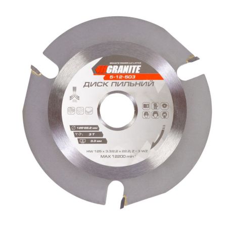 Деревянный пильный диск с твердосплавными напайками 125х22.2х3Т 12200 об/мин MASTERTOOL 5-12-503