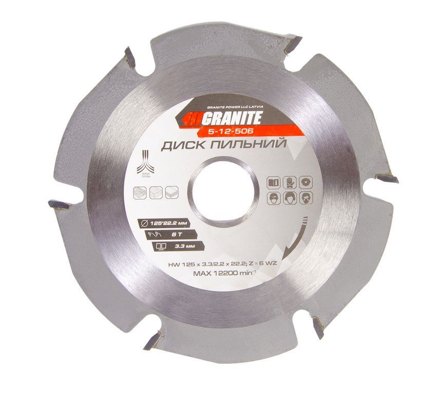 Пильний диск для дерева з твердосплавними напайками 125х22.2х6Т 12200 об/хв MASTERTOOL 5-12-506 Пильний диск для дерева з твердосплавними напайками 125х22.2х6Т 12200 об/хв MASTERTOOL 5-12-506