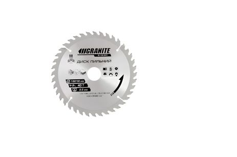 Пильний диск для дерева з твердосплавними напайками 190х30х40Т 8000 об/хв MASTERTOOL 5-19-041