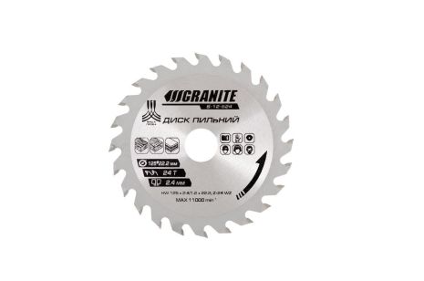 Диск пильный для дерева с твёрд. напайками 125х22.2х24Т 12000 об/мин MASTERTOOL 5-12-524