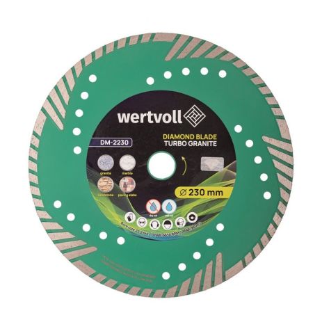 Алмазный диск TURBO GRANITE 230×3 мм слой 24% высота 8 мм адаптер 22.2-20 мм 6650 об/мин MASTERTOOL DM-2230