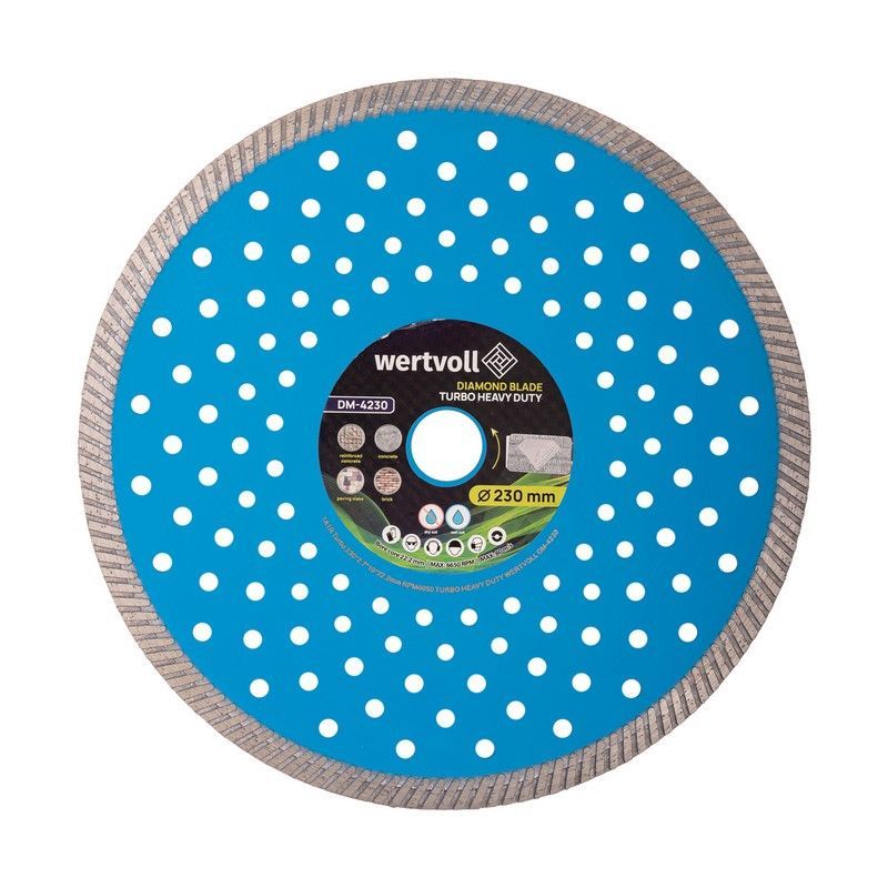 Алмазный диск для армированного бетона TURBO HEAVY DUTY 230×2.5 мм, высота алмазного слоя 10 мм, адаптер 22.2-20 мм, 6650 об/мин, MASTERTOOL DM-4230 Алмазный диск для армированного бетона TURBO HEAVY DUTY 230×2.5 мм, высота алмазного слоя 10 мм, адаптер 22.2-20 мм, 6650 об/мин, MASTERTOOL DM-4230